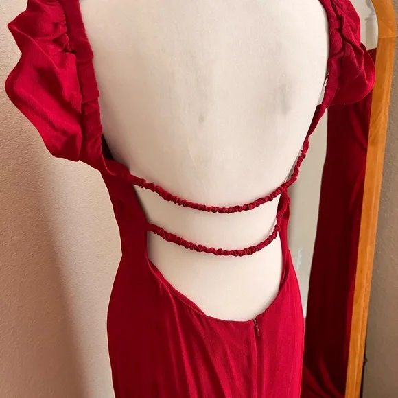 🌶️NYE Reformation🌶️ Odyn Cherry Red Backless Side Slit New Years Eve Gala Dress - Picture 9 of 13